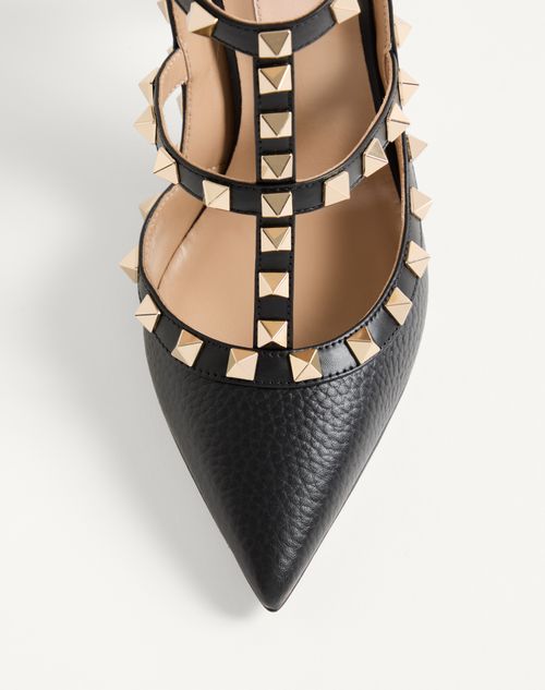 Valentino Garavani - Rockstud Grainy Leather Ankle Strap Pump 100 Mm - Black - Woman - Shoes